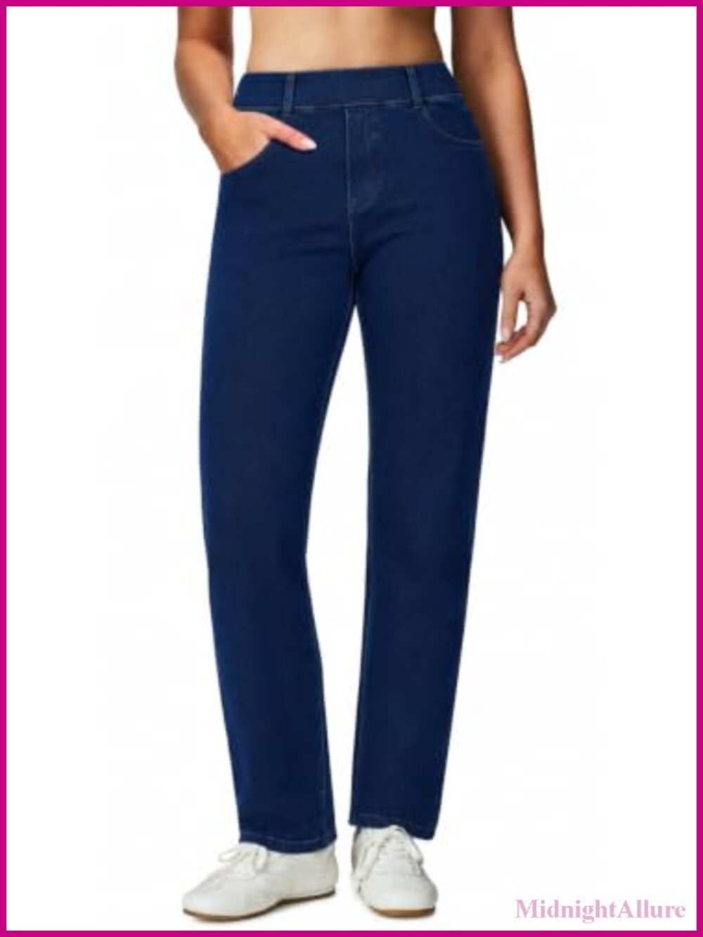 Stretchy Straight Leg Jeans High Waisted Pull-On Pants Women Trendy